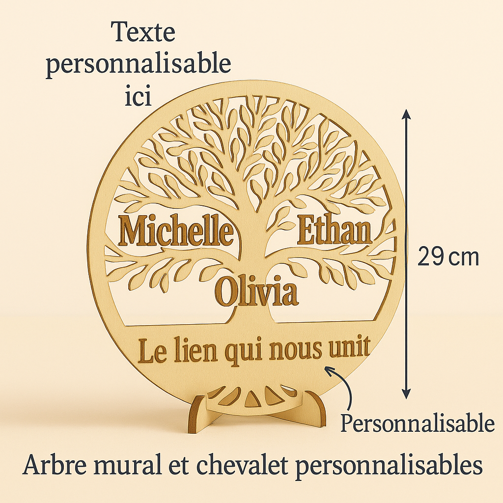Arbre de Vie mural personnalisé – Bois gravé 29 cm