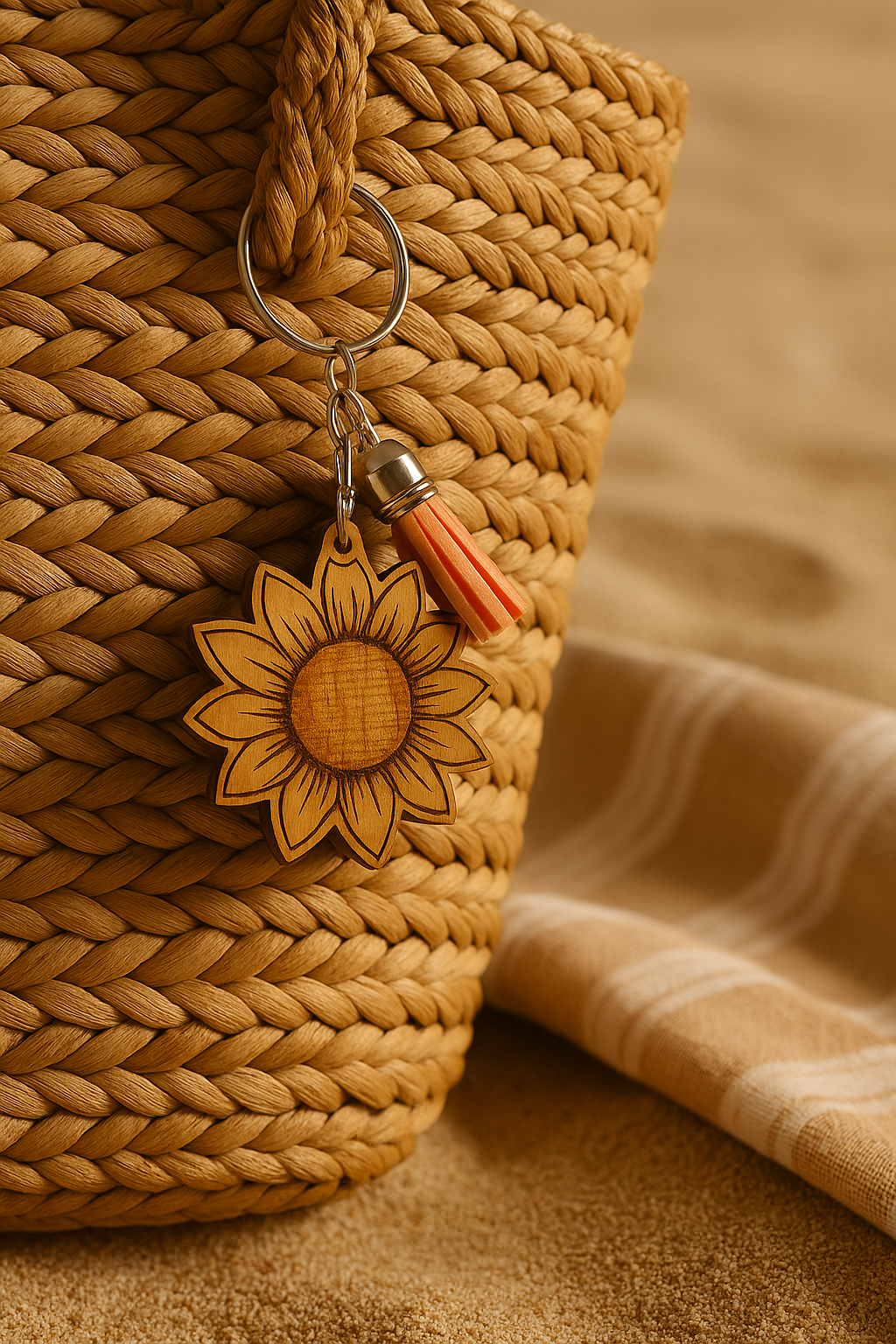Porte-clé Tournesol en Bois – Gravure artisanale & personnalisée