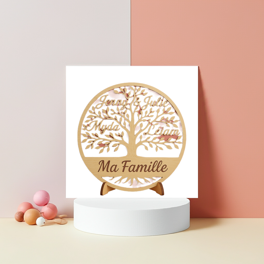 Arbre de Vie mural personnalisé – Bois gravé 25 cm