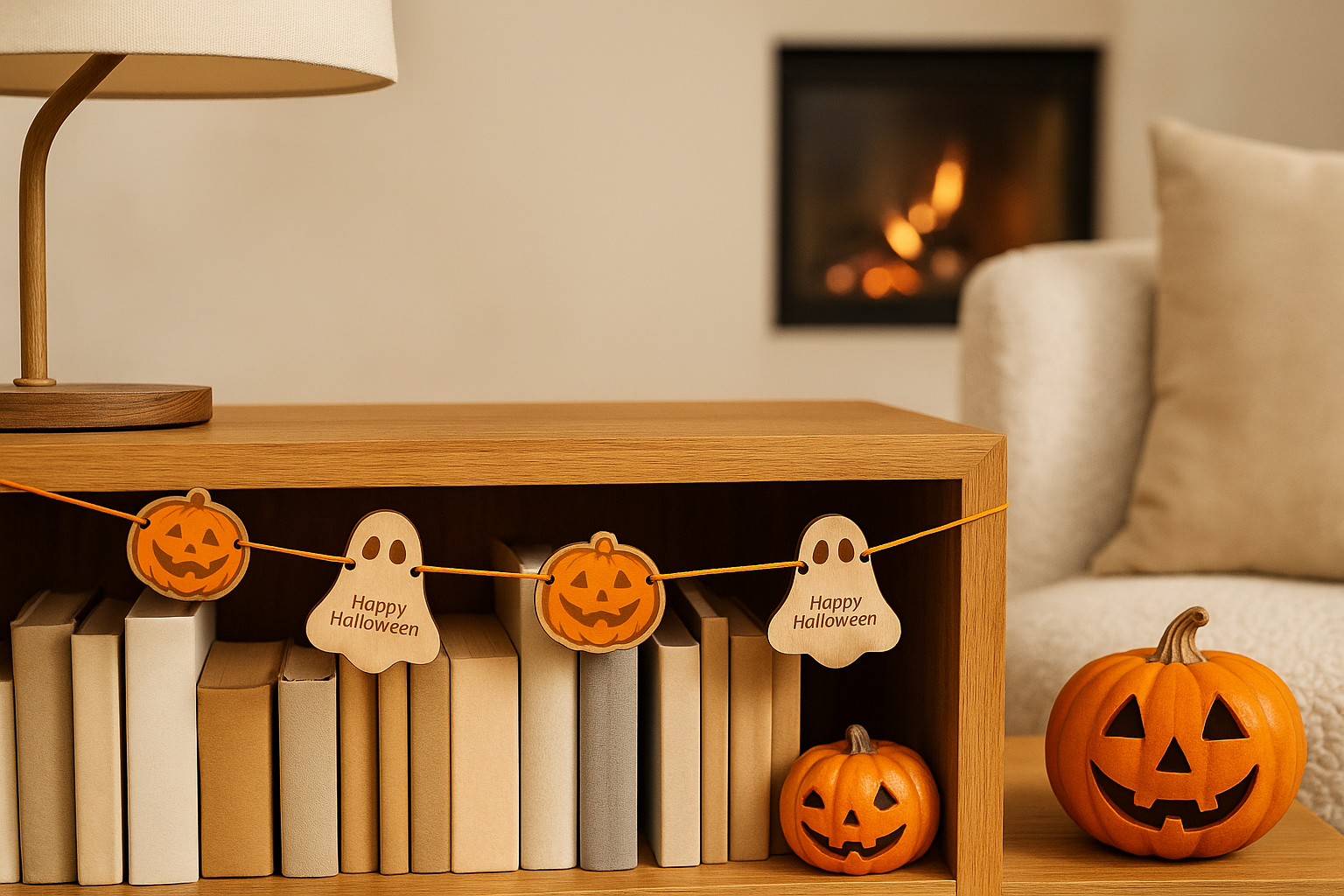 Guirlande d’Halloween – 10 personnages en bois avec personnalisation au dos
