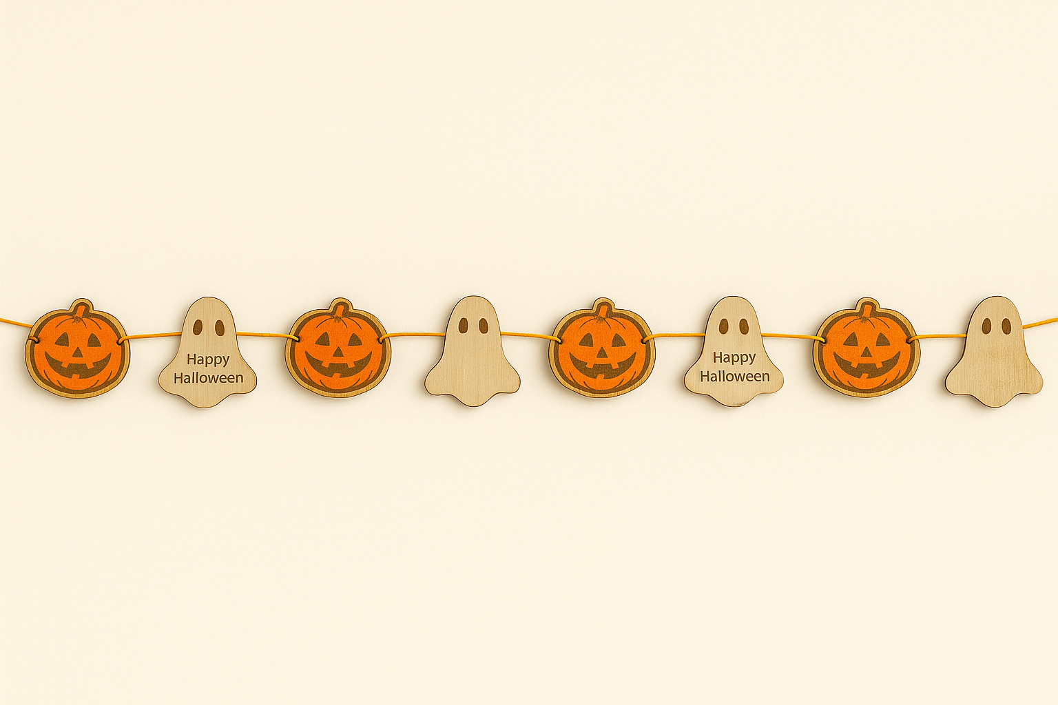 Guirlande d’Halloween – 10 personnages en bois avec personnalisation au dos