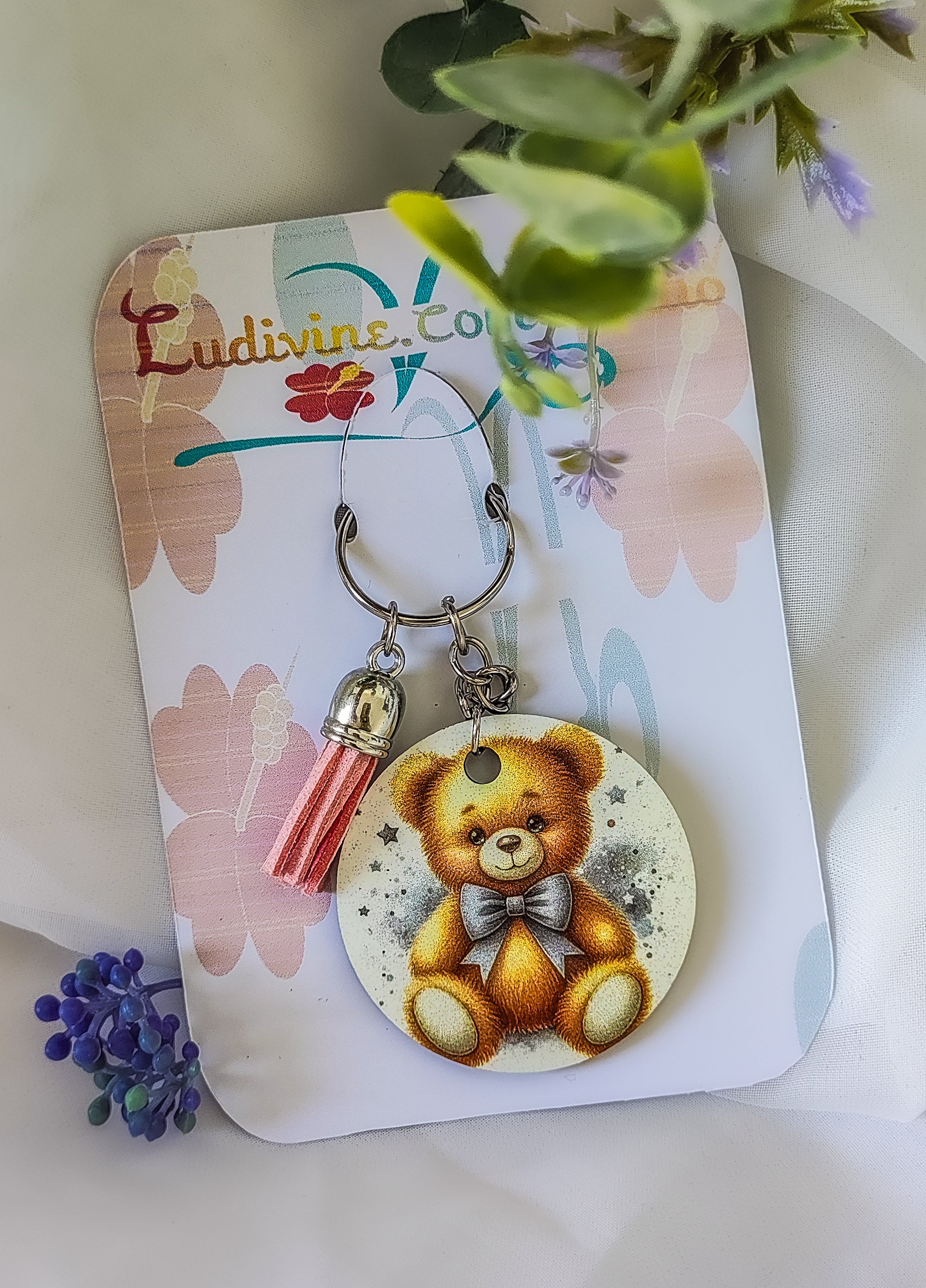 Porte-clé Parrain/Marraine – Ourson & Ballons en Bois Sublimé