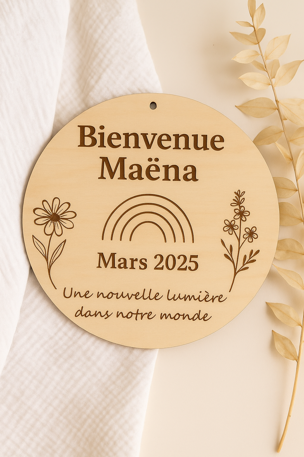 Plaque Murale Naissance Personnalisée – Bois Gravé