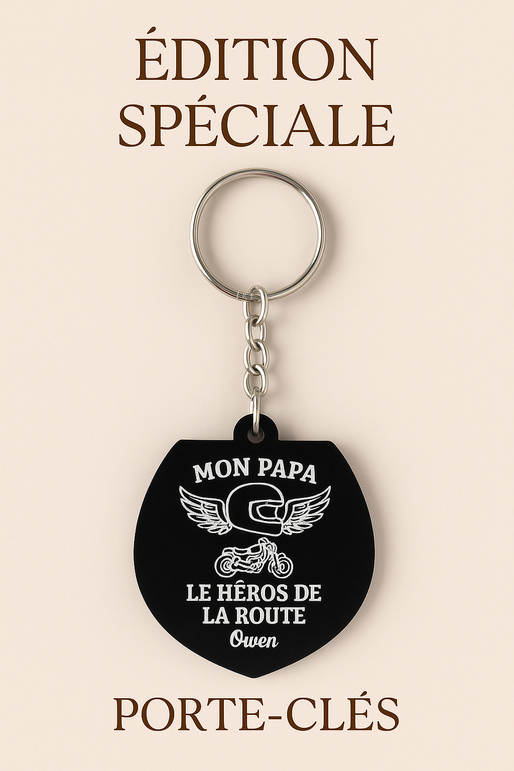 Porte-clé personnalisable motard spécial fête des pères à la Réunion 