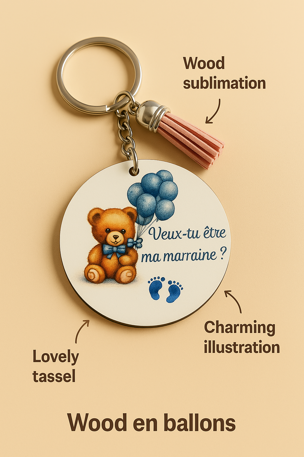 Porte-clé personnalisable spécial ourson parrain marraine fait à la Réunion 