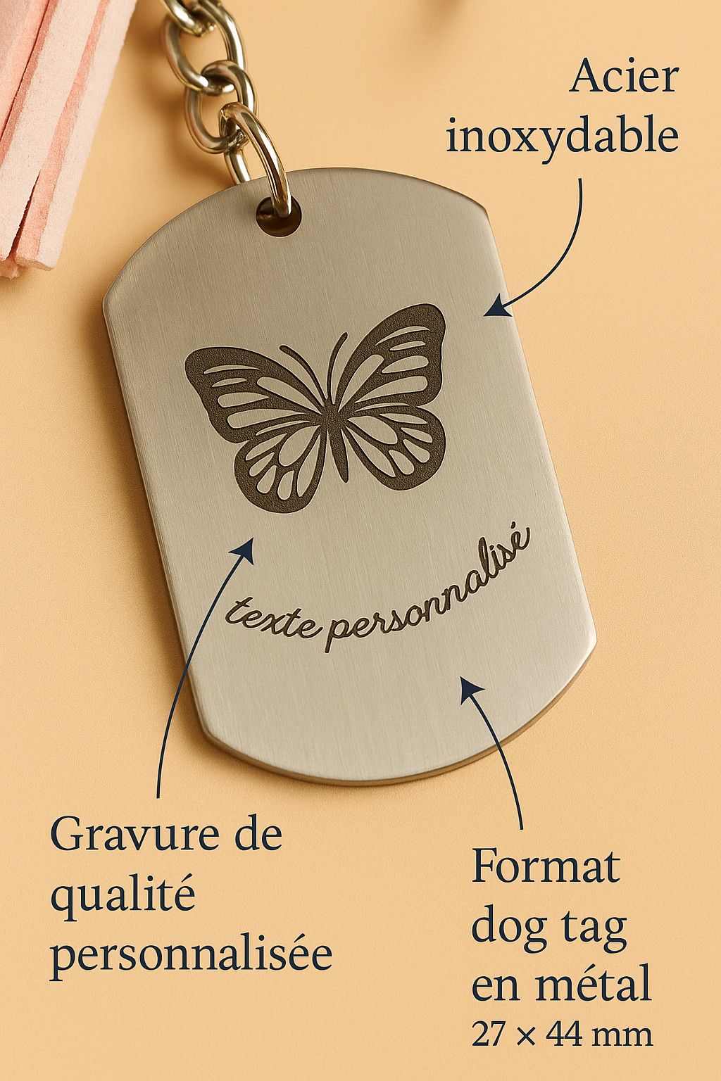 Porte-clé Personnalisé en Acier Inoxydable – Gravure Style Dog Tag