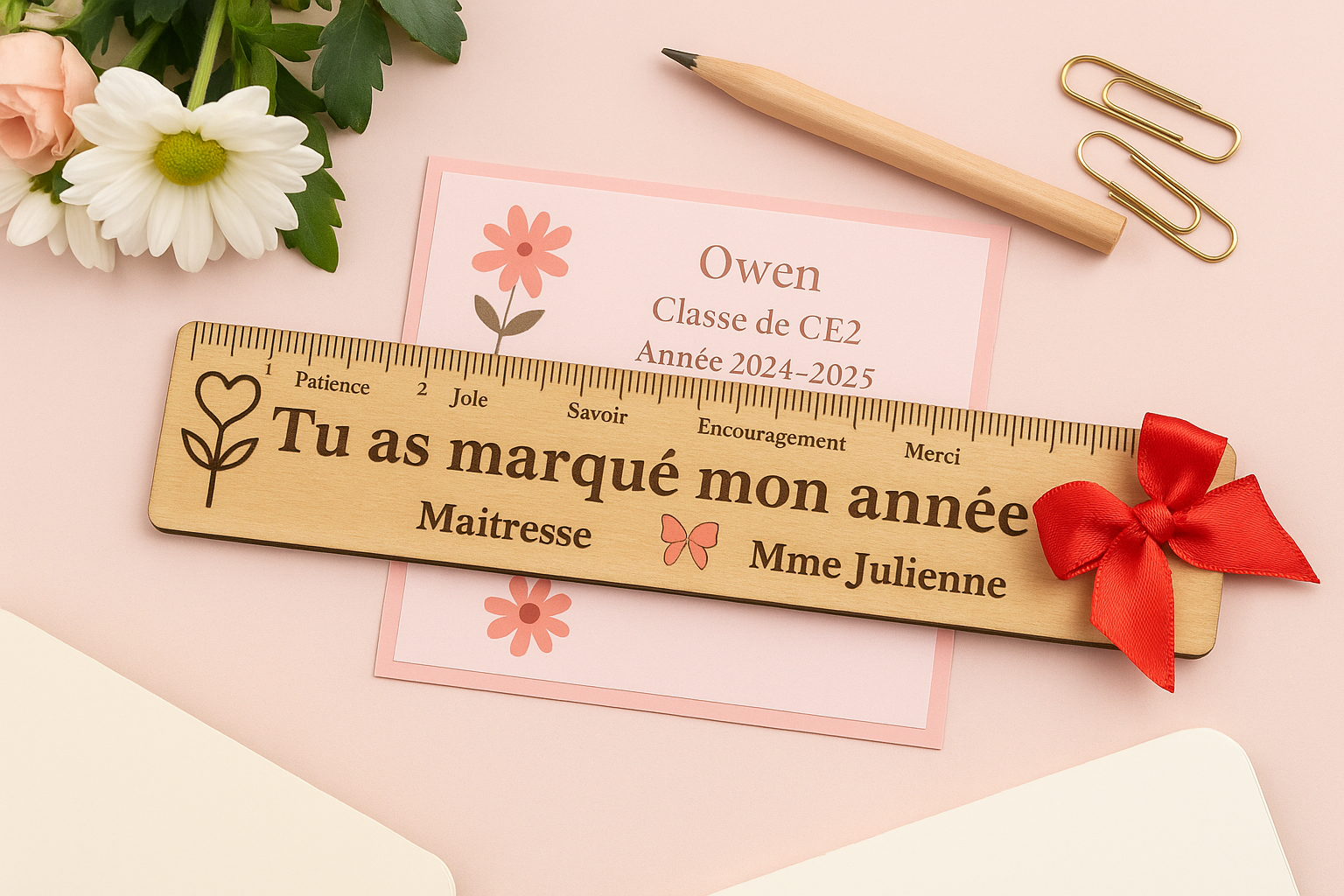 Règle en bois personnalisée "Tu as marqué mon année"