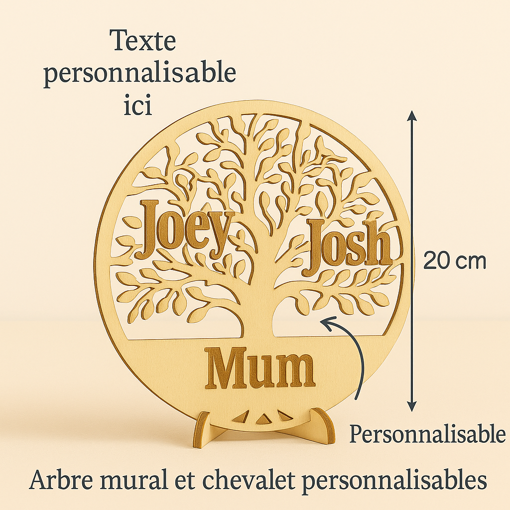 Arbre de Vie mural personnalisé – Bois gravé 20 cm