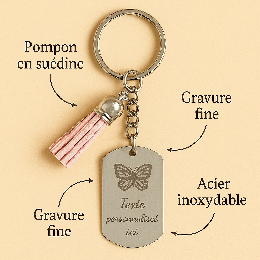 Porte-clé Personnalisé en Acier Inoxydable – Gravure Style Dog Tag
