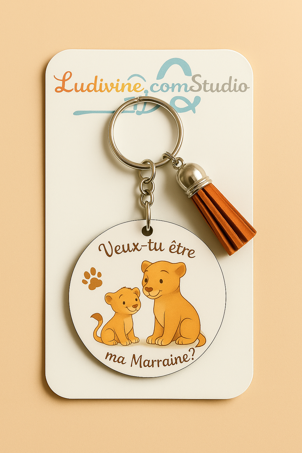 🦁 Porte-clé demande Parrain/Marraine – Collection Lionceaux tendres