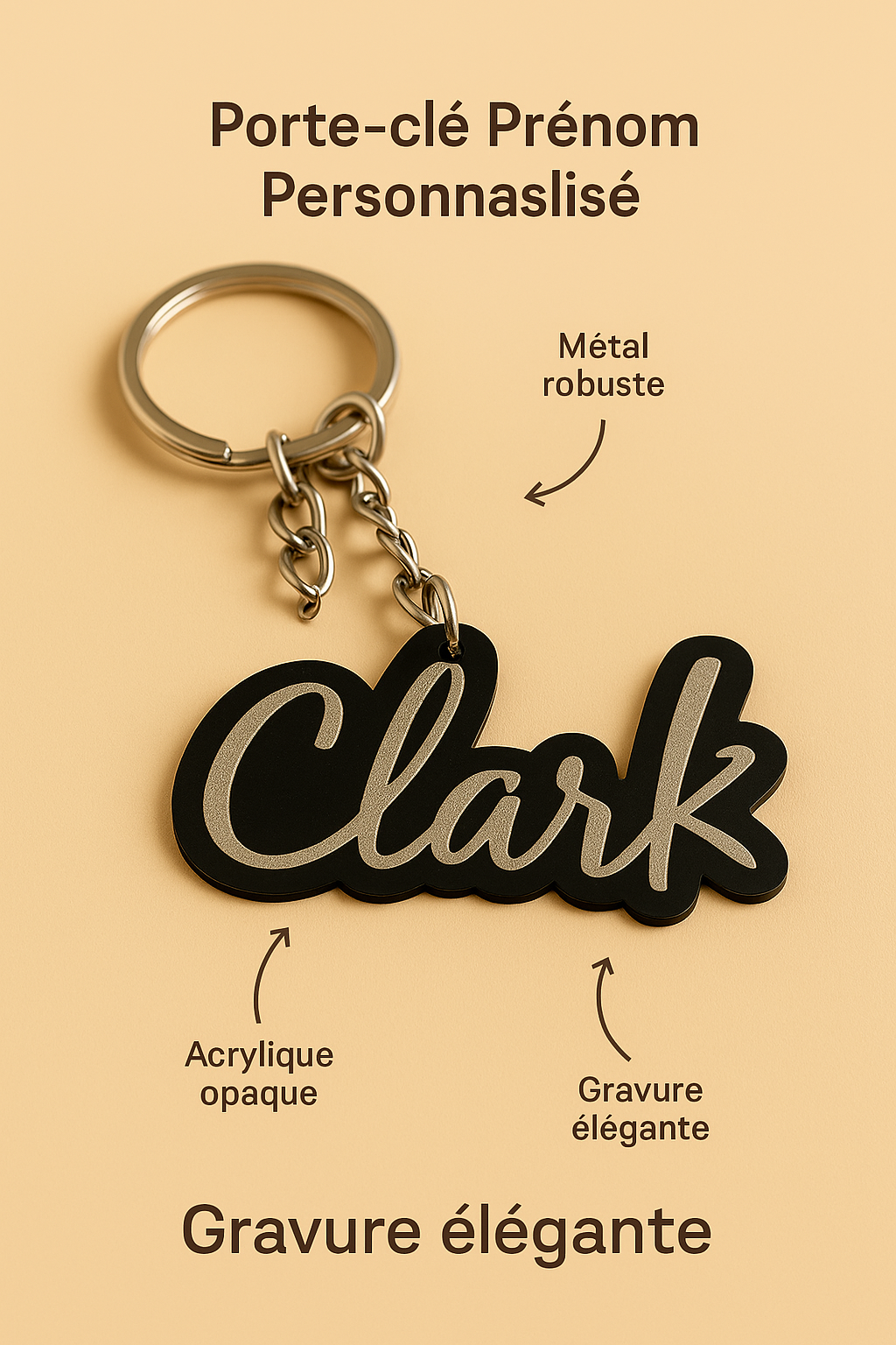 Porte-clé Prénom Personnalisé – Acrylique Opaque Chic et Élégant