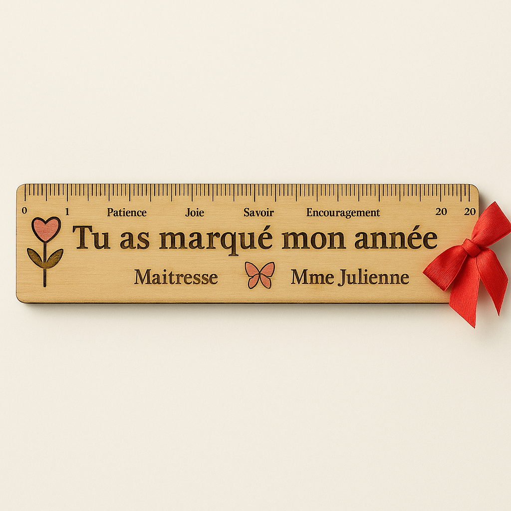 Règle en bois personnalisée "Tu as marqué mon année"