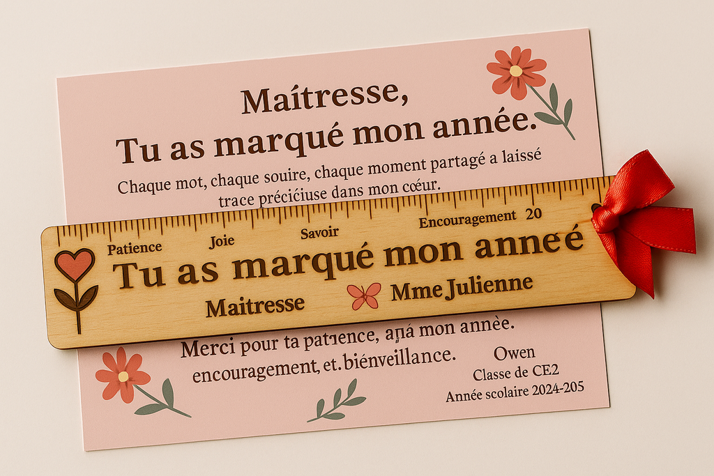 Règle en bois personnalisée "Tu as marqué mon année"
