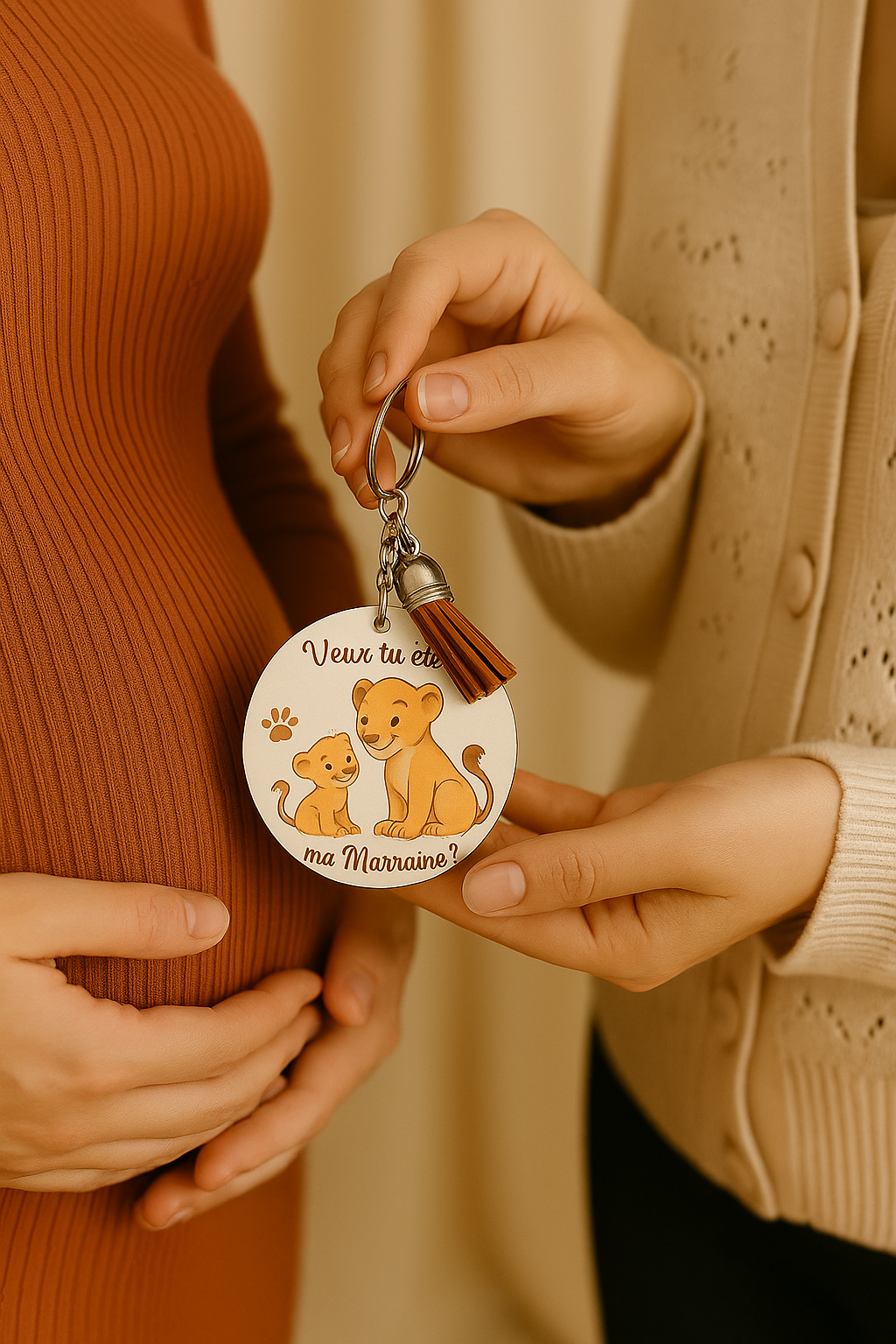 🦁 Porte-clé demande Parrain/Marraine – Collection Lionceaux tendres
