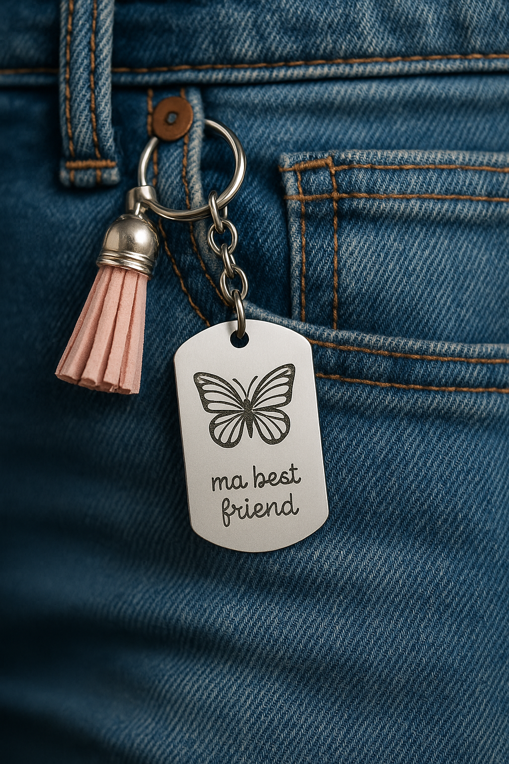 Porte-clé Personnalisé en Acier Inoxydable – Gravure Style Dog Tag
