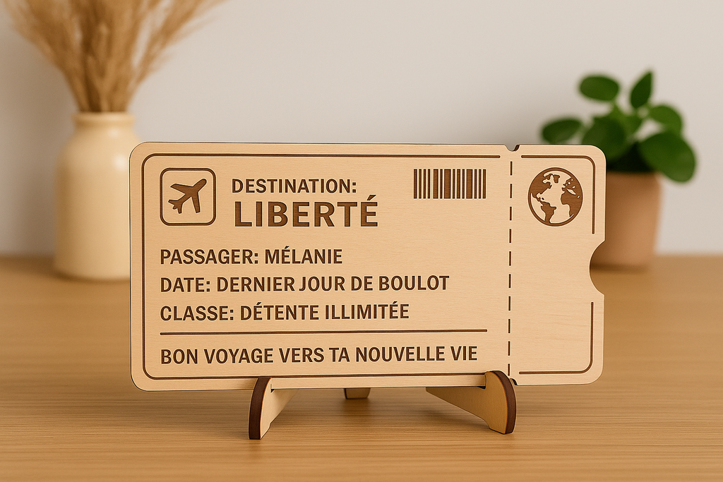 Cadeau personnalisé de retraite – Billet de Liberté en bois gravé